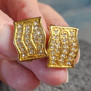 Gold Tone Rhinestone Clip On Earrings